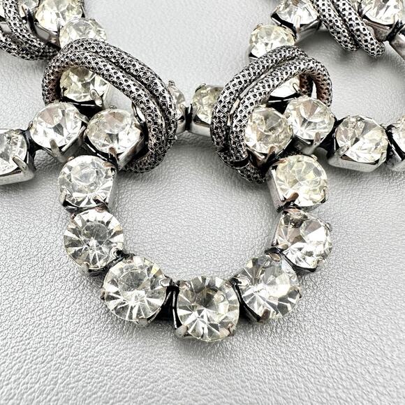 Chunky Rhinestone Circle Bracelet with Textured Cable Chain Silver Tone Toggle - Picture 3 of 5